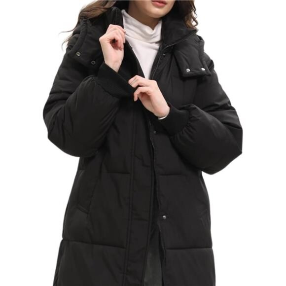 Long Puffer Jacket for Women, Black - Picture 4 of 6